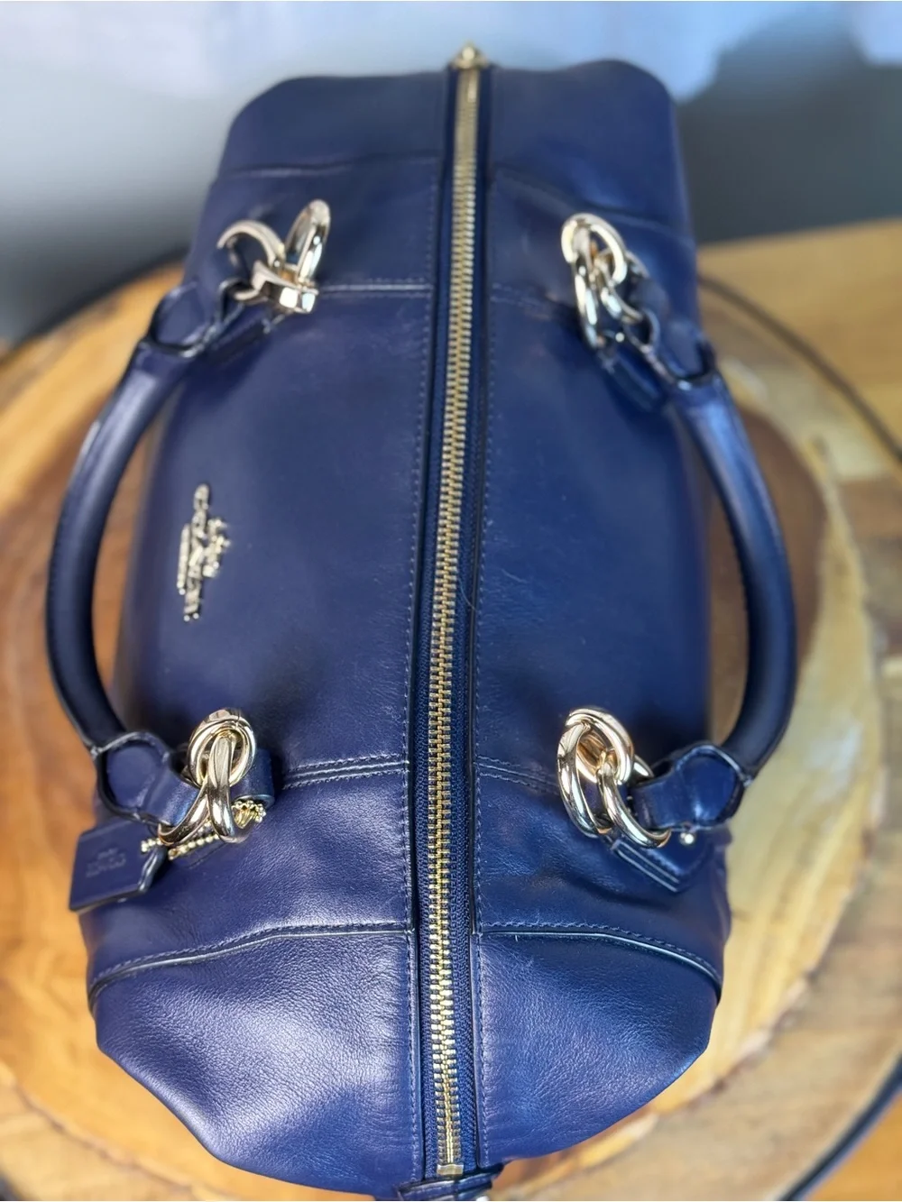 Coach Colette Navy/Midnight Blue Leather Carryall Satchel Bag + Crossbody Strap